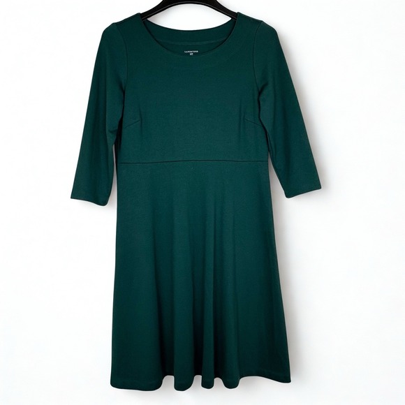 Land's End Women's Dress Green Emerald Fit and Flare 3/4 Sleeve Medium P. 10-12 - Picture 1 of 7